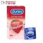 واقى ذكرى ديوركس رفيع للغاية فراولة 10 قطع - Durex Extra Thin Wild Strawberry Flavoured Condoms for Men