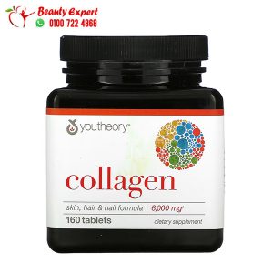 حبوب كولاجين يوثيوري تركيبة خاصة بالبشرة والشعر والأظافر 1000 مجم 160 قرص - Youtheory Collagen 1000 mg 160 Tablets